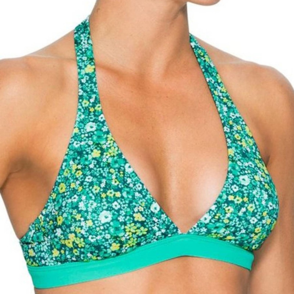 Athleta Green Floral Bikini Top